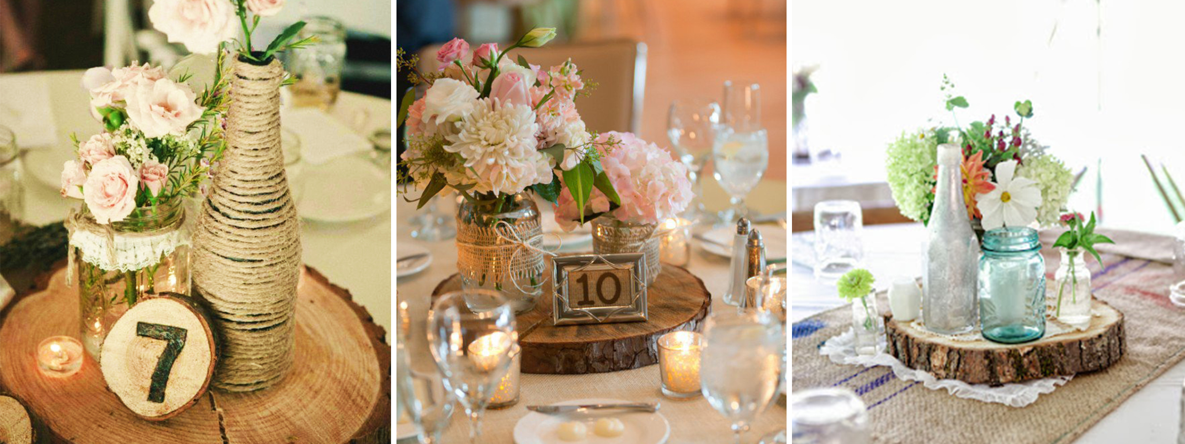 Homemade wedding shop decorations and centerpieces